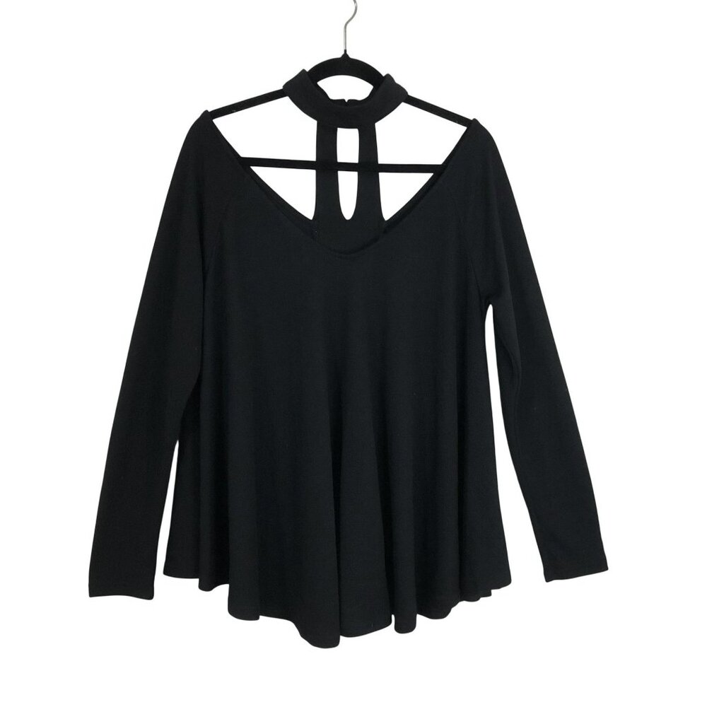 Very.J Top Cold Shoulder Cutout Long Sleeve Oversize Harness Neck Detail Sz M